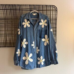 Free people Tricia fix daisy denim button down shirt